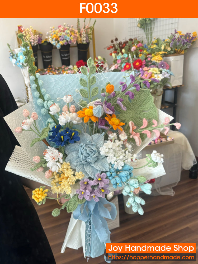 F0033 Blue Retro Flower Bouquet for home,Boy/girl Friend birthday gift(Finished Bouquet)